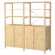 IVAR light wood storage unit with six shelves and closed cabinets at base. Rectangular, sturdy, and functional.