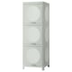 Tall, grey IVÖSJÖN cabinet with three round doors, made from recycled plastic.
