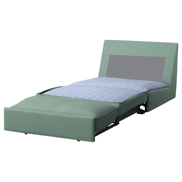 KIVIK sofa-bed, light green, modern design, compact 1-seat, converts to bed.