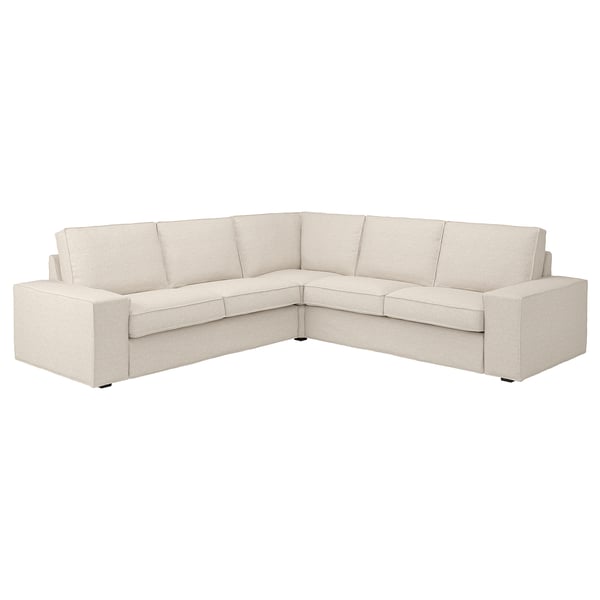 Beige KIVIK sectional sofa, low arms, plush cushions. Modern, minimalist, comfortable for relaxing and socializing.