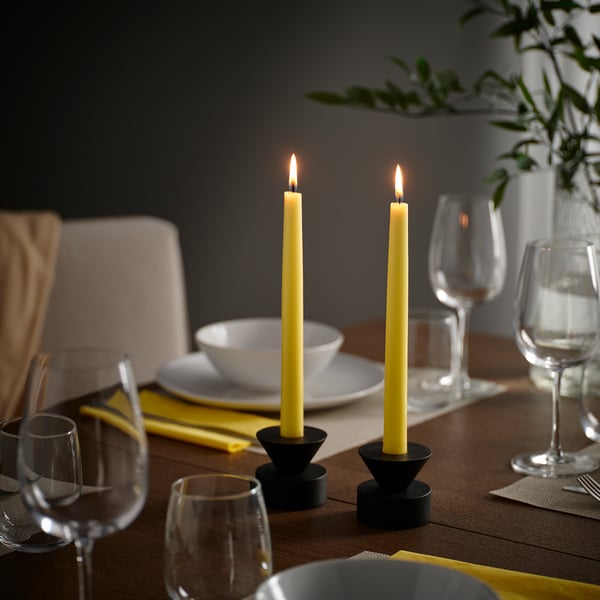 KLOKHET Unscented taper candle, pale yellow, 25 cm 5.5 hr