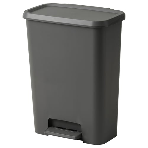 Knockla grey step bin, rectangular, plastic with soft-close lid.