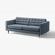 A grey LANDSKRONA fabric sofa with wooden legs. It has a modern, rectangular design with square tufted cushions and a comfortable look.