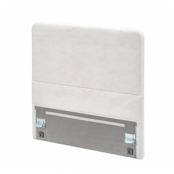 A LAXHÖJDEN headboard in white, made of wood and fabric, rectangular with a simple design.