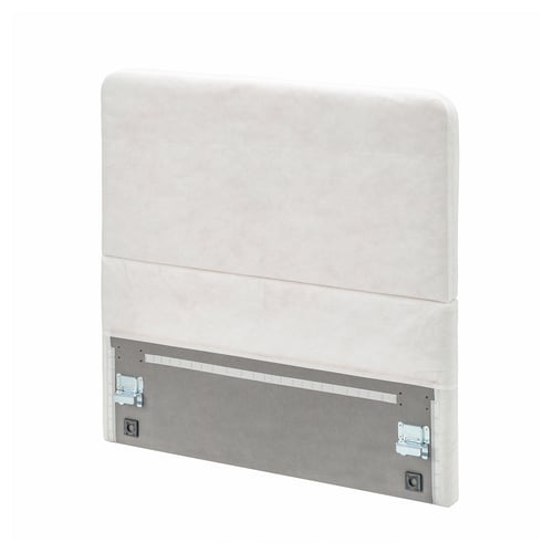 A LAXHÖJDEN headboard in white, made of wood and fabric, rectangular with a simple design.