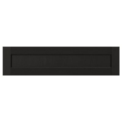 LERHYTTAN black wooden drawer front, rectangular with bevelled edges.