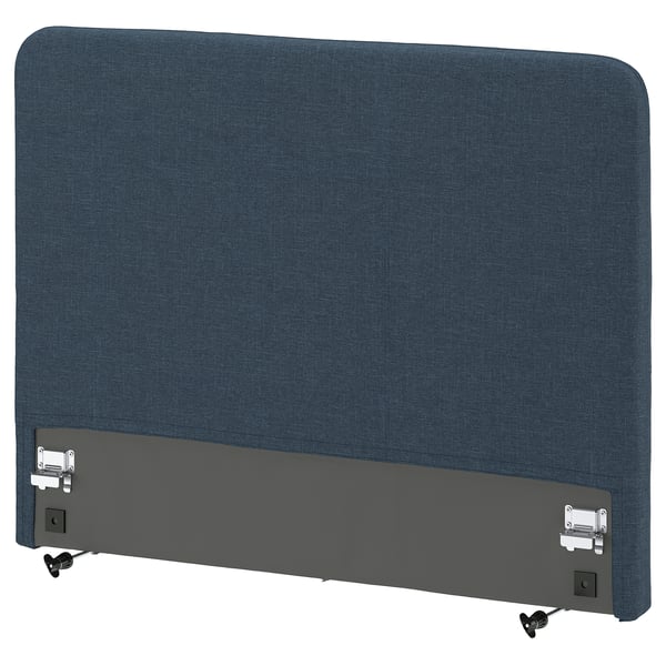 LJUSFJÄLLET blue headboard, padded fabric, rectangular with rounded top, attaches to bed frame.