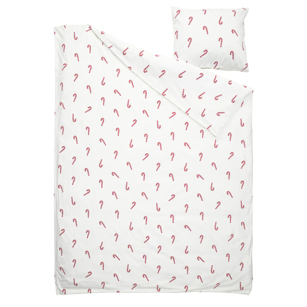 LÖVSÅNGARE Duvet cover and pillowcase, candy cane pattern, 150x200/50x60 cm