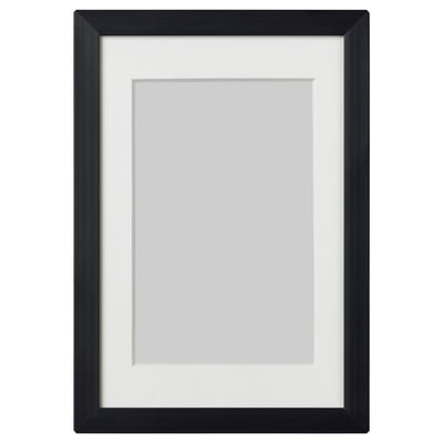 Black LOMVIKEN picture frame, rectangular, with thin metal edge, suitable for wall or table display.