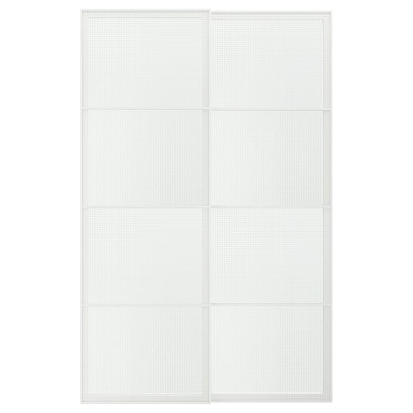 LUNDBRÄSMA Pair of sliding doors, white/checkered glass, 150x236 cm
