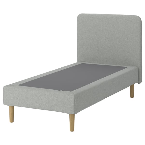LYNGÖR Spring mattress base, incl leg and headboard/Tibbleby beige/grey, 90x200 cm
