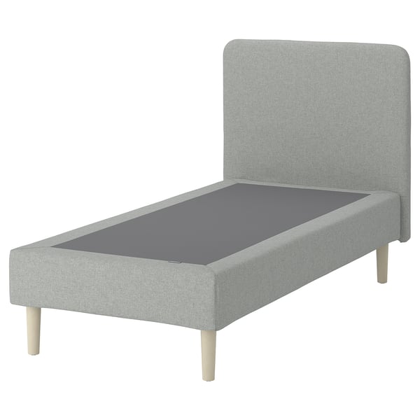 LYNGÖR Spring mattress base, incl leg and headboard/Tibbleby beige/grey, 90x200 cm