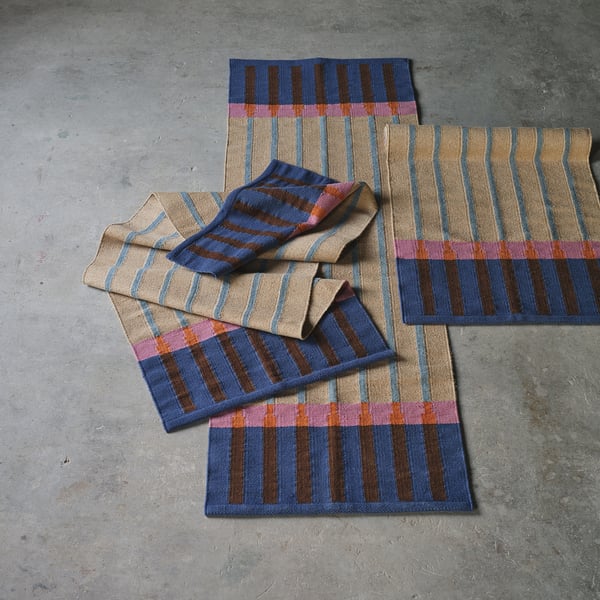 MÄVINN jute-gray-blue runner with colourful stripes, large, handwoven, oversized.