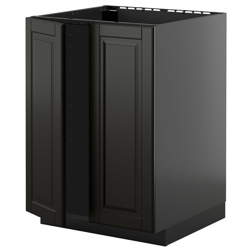 Black METOD kitchen cabinet, rectangular, modern design with bevelled edges.