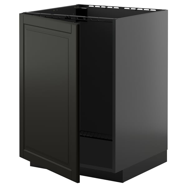 Black kitchen unit: METOD system, glossy finish, rectangular shape, single door.