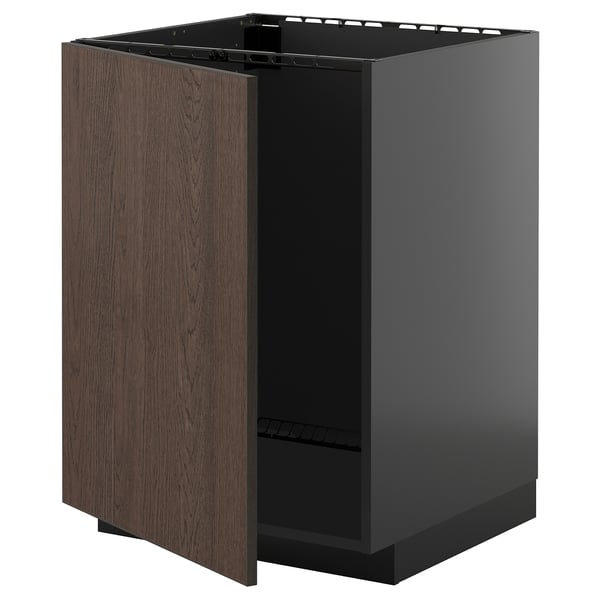 METOD kitchen unit: dark brown wood, grey, rectangular, hinged door.