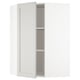 White wall-mounted corner cabinet from IKEAs METOD kitchen system, featuring light grey lerhyttan fronts with bevelled edges for a classic look.