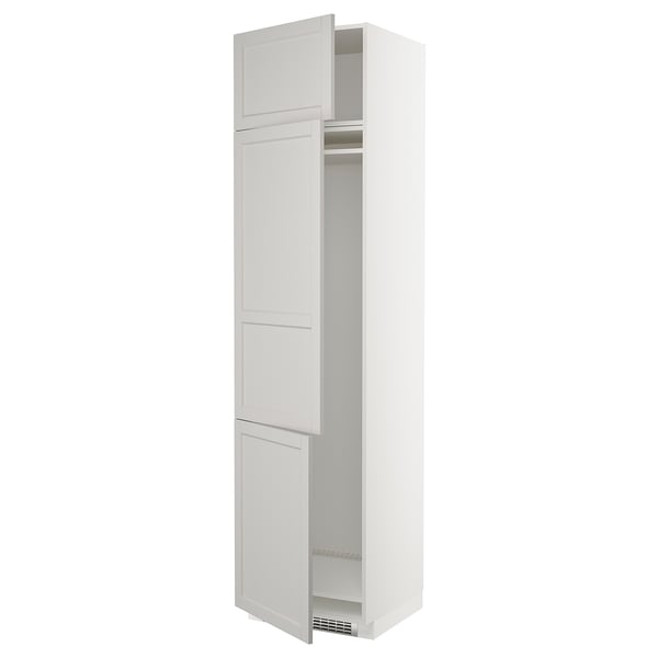 White METOD tall cabinet, classic design with bevelled edges, birch and fibreboard materials, adjustable shelf, left or right door mount.