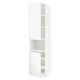 White METOD kitchen unit with open doors, adjustable shelves, modern minimalist design.