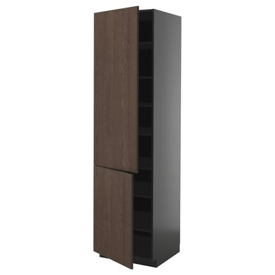 METOD tall kitchen cabinet, dark brown wood, sleek modern design, adjustable shelves.