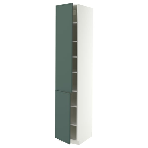 METOD High cabinet with shelves/2 doors, white/Aspudden dark grey-green, 40x60x220 cm