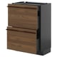 Wooden drawers with metal runners, grey cabinet frame, modern design.