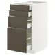 Modern kitchen cabinet with dark brown havstorp fronts, pull-out drawers on white frame.
