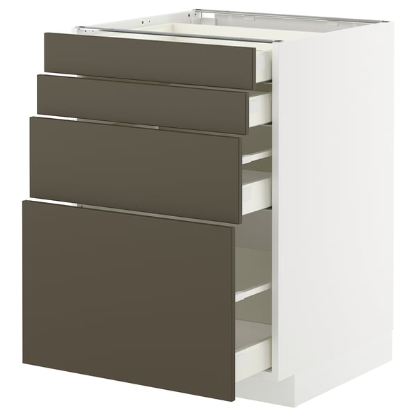 METOD kitchen unit: white & dark brown drawers, sleek & modern, five drawers, glossy finish.
