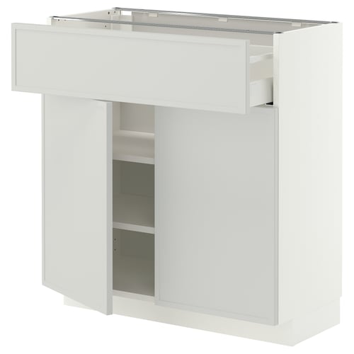 METOD / MAXIMERA Base cabinet with drawer/2 doors, white/Aspudden light grey, 80x37 cm
