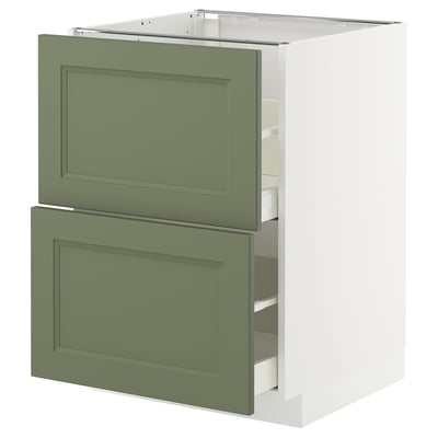 METOD kitchen cabinet with grey-green axstad drawers, rectangular shape, modern design.