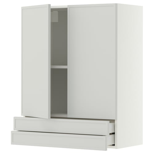 METOD / MAXIMERA Wall cabinet w 2 doors/2 drawers, white/Aspudden light grey, 80x100 cm