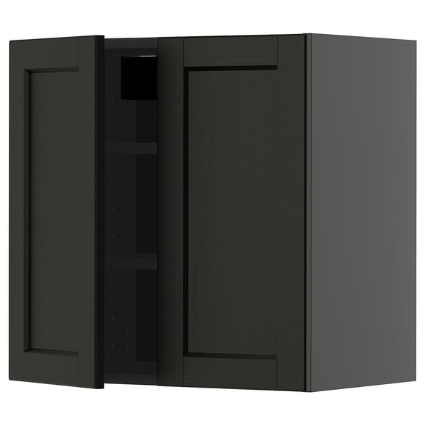 A dark grey METOD kitchen wall cabinet with a traditional design featuring bevelled edges and an adjustable shelf.