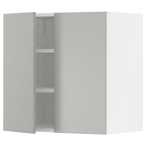 A light grey METOD kitchen cabinet with two shelves and a modern design.