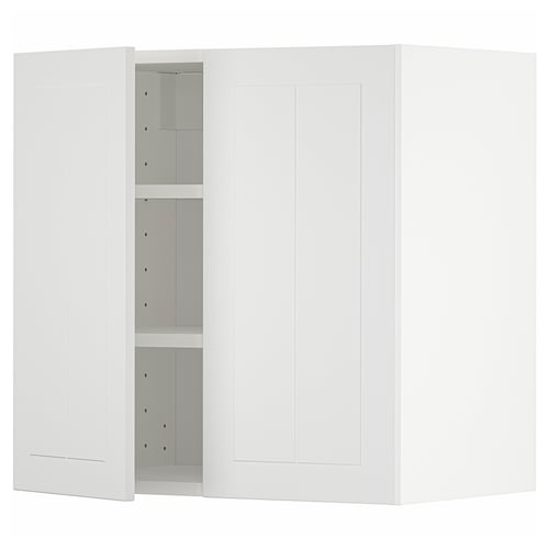 White METOD kitchen cabinet, modern design, wall-mounted, featuring two doors and adjustable shelves.
