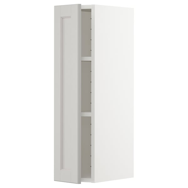 White METOD kitchen cabinet with bevelled edges, made of birch and fibreboard, rectangular, modern design.
