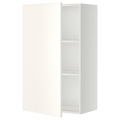 White METOD kitchen cabinet with veddinge fronts, square shape, smooth design, adjustable shelf.