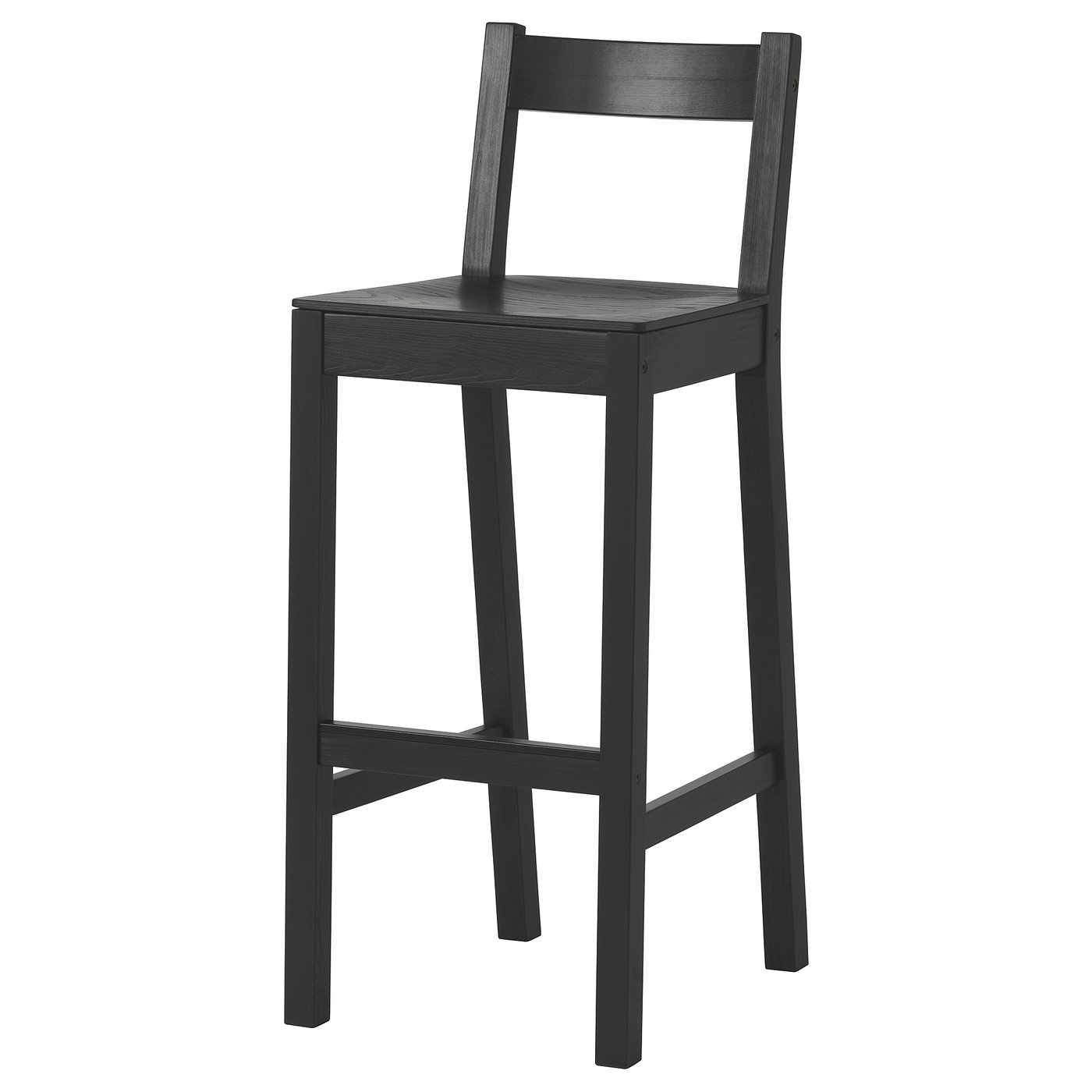 NORDVIKEN black bar stool. Solid pine with ash veneer seat & back. Simple, sturdy design.
