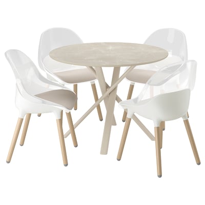 NORRMJÖLE / BALTSAR Table and 4 chairs, beige marble effect/white, 105 cm