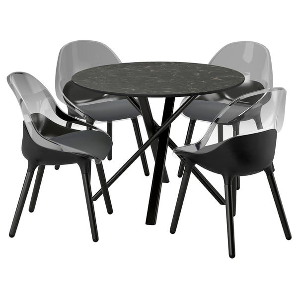 NORRMJÖLE / BALTSAR Table and 4 chairs, black marble effect/black, 105 cm
