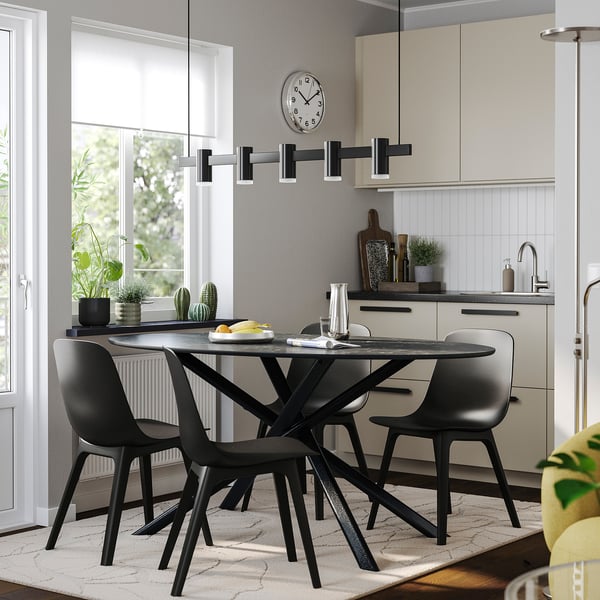 NORRMJÖLE / ODGER Table and 4 chairs, marble effect black/anthracite, 170x97 cm