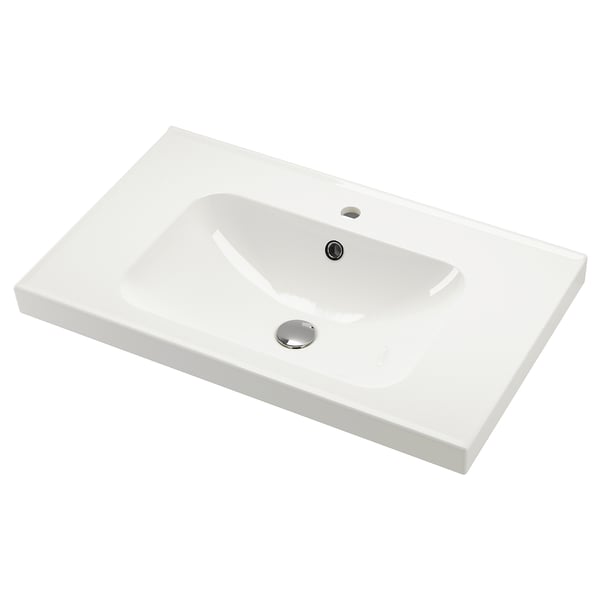 ORRSJÖN white ceramic sink, sleek rectangular design, chrome drain, 10-year guarantee.