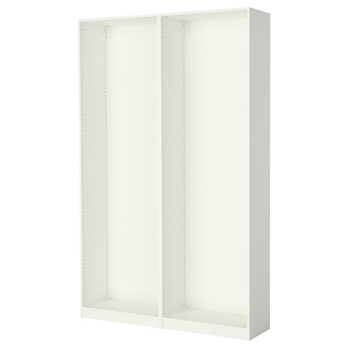 A white ikea PAX wardrobe frame. Its square-shaped, made of particleboard, and a minimalist design for easy assembly and customization.