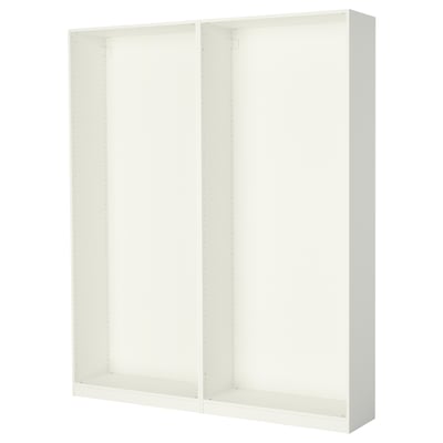 A white ikea PAX wardrobe frame, rectangular, with adjustable feet.