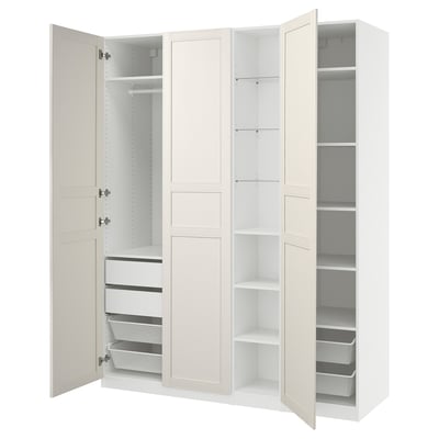 PAX / FLISBERGET Wardrobe combination, white/off-white, 185x60x236 cm