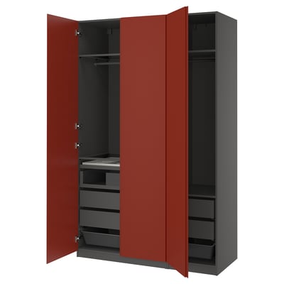 PAX / VIKANES Wardrobe combination, dark grey/red-brown, 150x60x236 cm
