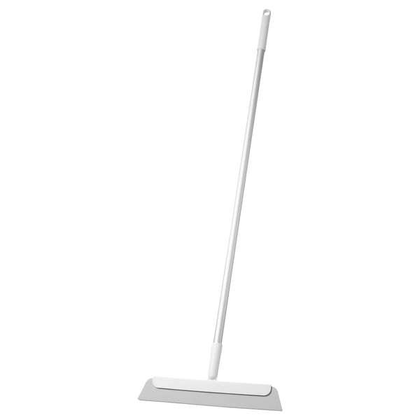 Grey floor squeegee with aluminium handle, ideal for cleaning bathrooms and kitchens, with a hanging hole.