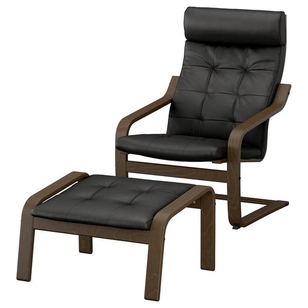 POÄNG Armchair and footstool, walnut effect/Grann black