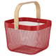 Red RISATORP mesh basket with wooden handle for fruits or storage.