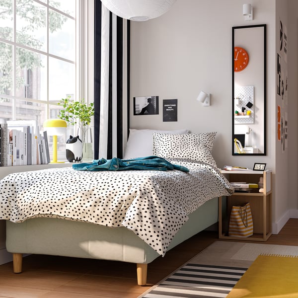RISHÖJDEN Pocket spring mattress bse, 7 zones, incl leg medium firm/Knisa light beige, 90x200 cm