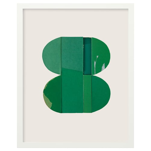 A RÖDALM frame with green abstract art, featuring varying shades and shapes, and front plastic protection.